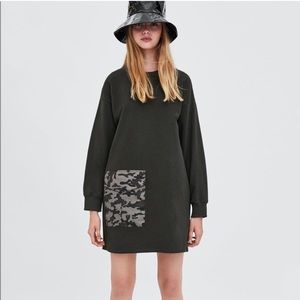 ZARA TRAFALUC Camo Pocket Sweatshirt Dress